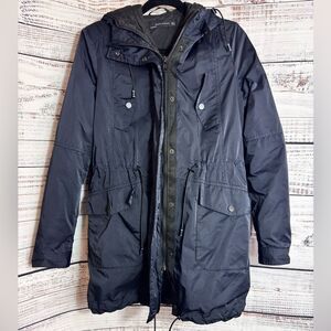 Zara Coat Womens Jacket Size Small 3xl full zip Jacket quilted Hoodie parka Navy